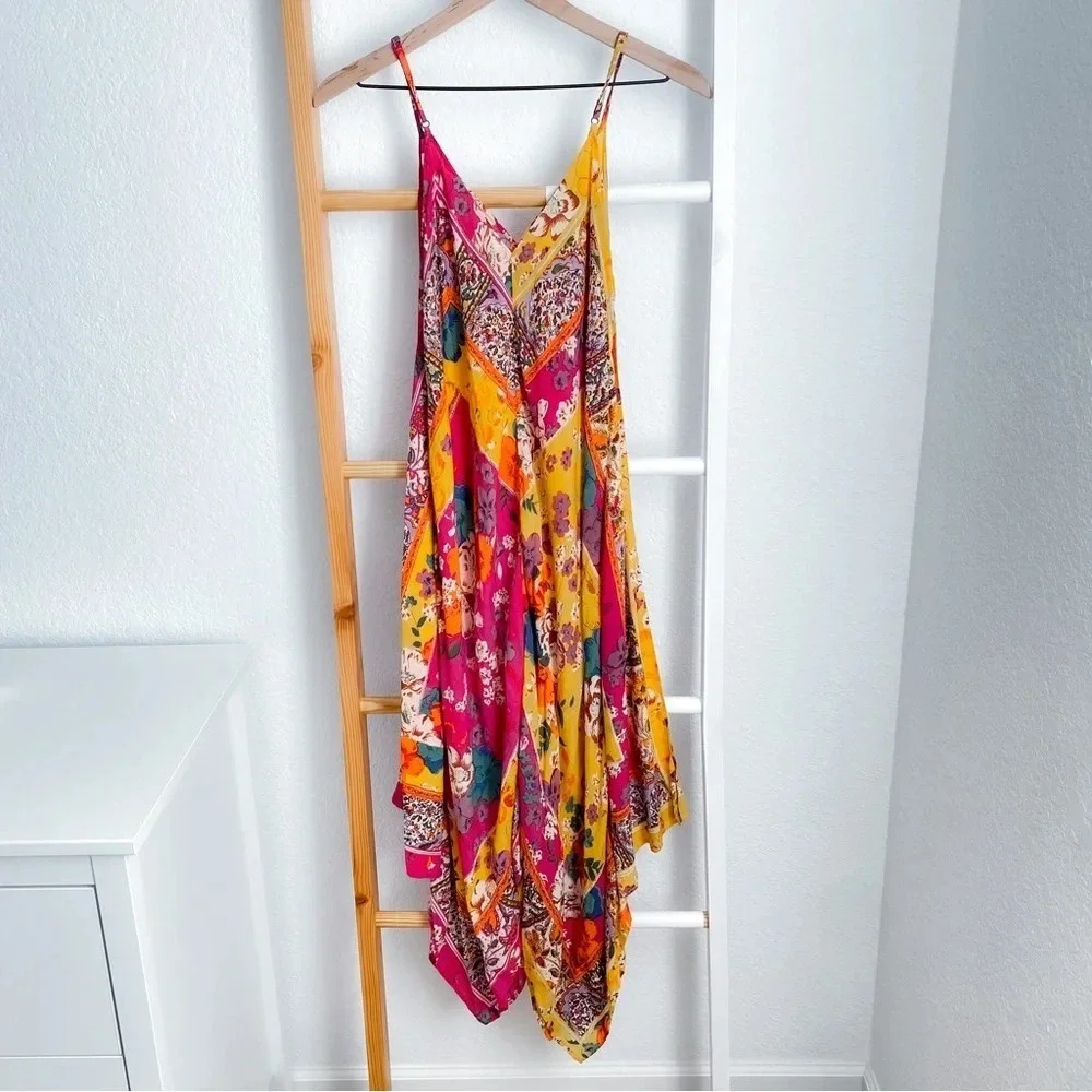 Anthropologie Daria Handkerchief Sleep Midi Dress Multi Floral Asymmetrical XS/S